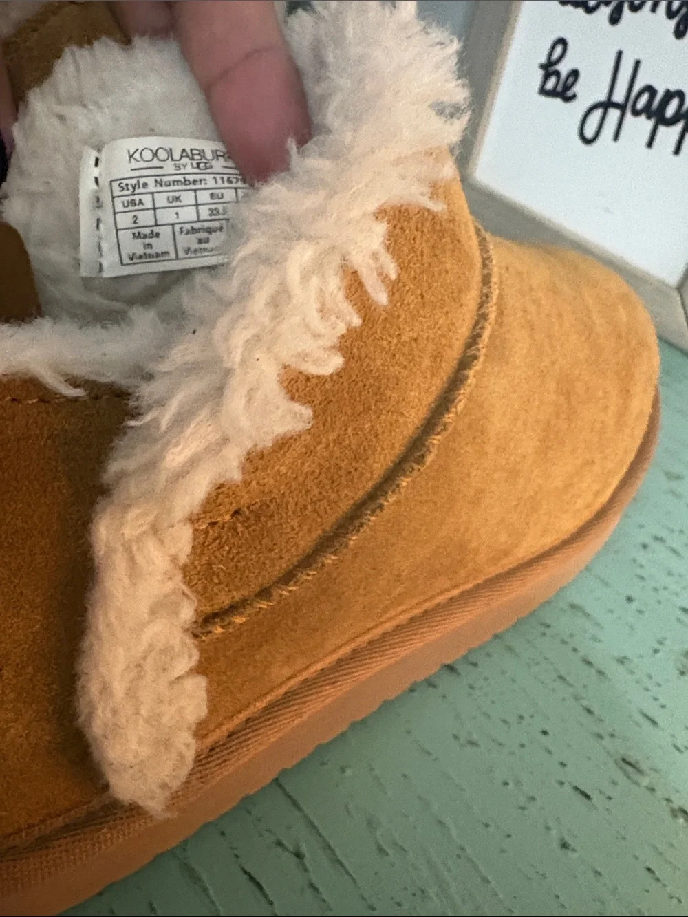 Koolaburra Kids Tan Suede Shearling-Lined Booties